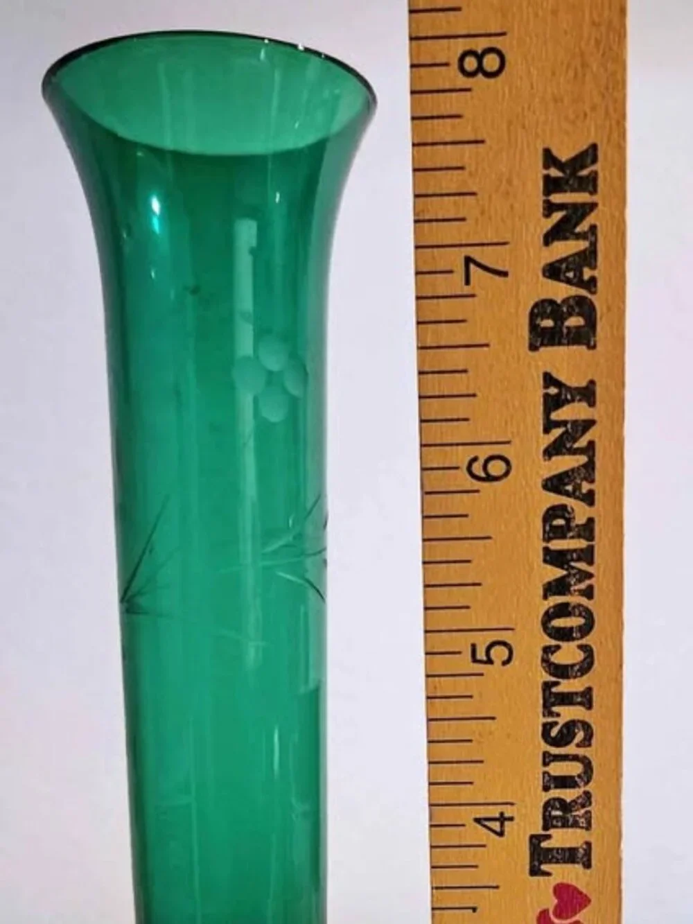 Green etched glass bud vase